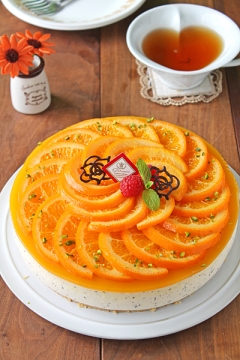 お花オレンジと紅茶のレアチーズケーキ☆