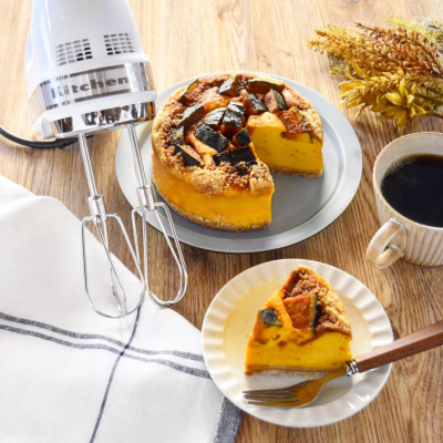 【かぼちゃのカラメルチーズケーキ】#キッチンエイドハンドミキサー