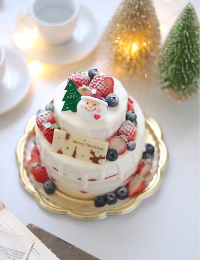 クリスマス2段ケーキのシンプルラッピング